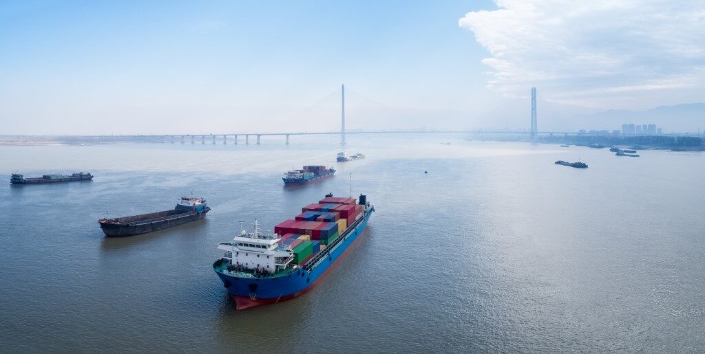 container ships on yangtze river , water transport concept